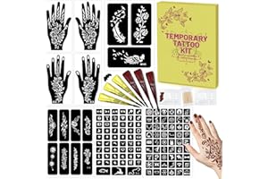 MUSELUXE 126 PCS Temporary Tattoos Stencils Kit,Temporary Tattoos Kit - 6 Pcs Tattoo Cones 2 Color (Brown Black) with Gloves,DIY Body Art Skin Painting Designs for Women Men Adults Kids