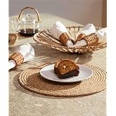 KOZA HOME Cesta Amerikan Servis El Yapımı Pamuklu Natural J&uuml;t &Ouml;rme D&uuml;z Yuvarlak Supla 37x37cm