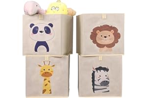 Navaris Contenitori Portagiochi - Set di 4 Scatole Porta Giochi - Contenitori Salvaspazio Armadio Bambini - Scatole Portaoggetti Compatibili con IKEA Kallax - Ceste Cameretta con Animali Pieghevoli