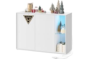‎SONGMICS HOME SONGMICS HOME Sideboard, Toolless-Technologie, superschnelle werkzeuglose Montage, Aufbewahrungsschrank mit Beleuchtung, TV-Schrank, Glasablage, schneeweiß BBK372W01