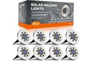 FLOWood Lampada solare da terra per giardino, 8 LED, lampada solare da esterno, impermeabile, lampada solare da giardino, in acciaio inox, plastica, lampada solare per esterni, 8 pezzi
