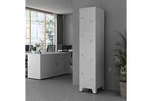 ‎[EN.CASA] [en.casa] Metallschrank Joroinen Mehrzweckschrank mit 4 Türen Allzweckschrank 180 x 38 x 45 cm Spind Schrank abschließbar Stahlschrank Aufbewahrungsschrank Schließfachschrank Grau