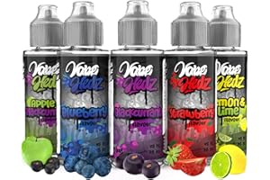 VAPE HEDZ Vape Liquid - 5 Pack Flavour Variety - 100ml Nicotine Free Vape Juice - 70/30 Ratio E Liquid with Room for Nic Shots - Vape juice Flavour Blends Include Blueberry & Strawberry