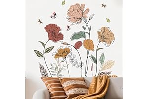 LEKABEE Decalcomanie murali di fiori di Boho, adesivi murali di fiori selvatici di erba floreale, decorazioni murali per la camera da letto delle ragazze, soggiorno, cucina