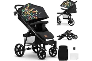Lionelo Annet Buggy - Passeggino pieghevole fino a 22 kg con funzione reclinabile, con accessori, ruote in schiuma EVA, zanzariera, copri-piedi, portabevande, Nero chiaro