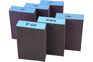 AETHERAURORA 6 Pezzi Spugna Abrasiva, Grane 60/80/100/120/180/220 Diverse Spugnette Abrasive per Legno Lavabile e Riutilizzabile, Spugne Abrasive, Blocchi Abrasivi, per Lucidare Legno, Metallo, Parete, Lucidatura