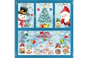 QZOSZ 9 Vetrofanie Natalizie, Adesivi Natalizi per Finestre Decorazioni Natalizie per la Casa Sticker Natalizi per Vetri, Adesivi Natale Finestra Grandi Addobbi Natalizi per Vetrine Negozio Vetro Porta