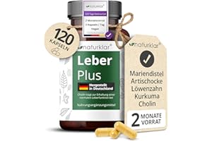 ‎NATURKLAR Leber Plus hochdosiert - 80% Silymarin, Mariendistel Kapseln mit Artischocke, Löwenzahn, Curcuma & Cholin - 120 Kapseln - Vegan - Milk thistle - Made in Germany
