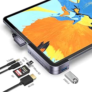 Maxonar USB C Hub for ipad Pro 2018 2019 2020 6 in 1 Docking Station Hub with USB 3.0(5Gb/s),USB C,4K HDMI,SD/Micro-SD,3.5mm Audio Jack for iPad Pro 2018/2019/2020-Not work for iPad air 2020