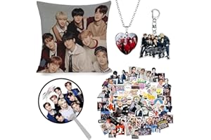 ZPPLD Stray Kids - Kit de regalo para niños, 1 funda de almohada, 1 collar, 95 pegatinas, 1 llavero, 1 ventilador de mano circular