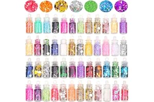 NVTRSD 48 Farben Glitzer Basteln Glitzerpulver, Glitter Bastelglitzer Glitzer Set Glitzer Schminke, Glitzerpulver Zum Basteln Für Make-up, Karten, Nagelkunst, Party, DIY, Musik Festival