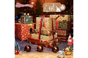 ADETEU Christmas Wrapping Paper, 10 Sheets Recycled Kraft Paper 70 * 50CM with Tags Stickers and Paper Rope, for Christmas Gifts Arts Crafts Decorations 10 Different Designs