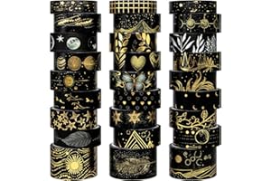 BUTITTCRAFT Schwarzes Washi Tape Set, Black Schwarz Goldfolie 27 Rollen Dekoratives Maskierungsband für Bullet Journaling, Scrapbooking Zubehör, Aquarellmalerei