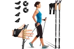 POWRX ATTRAC Bastoncini nordic walking con sistema telescopico, anti-shock e ammortizzante - Lunghezza regolabile da 69 fino a 136 cm - Impugnatura in sughero + PDF workout (Grigio chiaro)