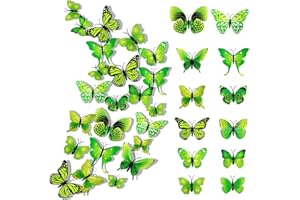 LEEWYOU 24 Stück 3D Schmetterlinge Deko für Wand deko, Schmetterling Wandaufkleber Wandtattoo für Dekoration Schlafzimmer, Schmetterlinge Fliegende Wandaufkleber für Kinder, mädchen, Hochzeit, Zuhause (Vert)