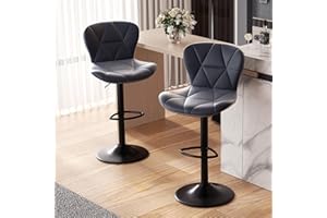 ‎HAWTHYHOME Hawthyhome Bar Stools Set of 2 Bar Stools Height Adjustable with Backrest, Height Adjustable, 360° Rotation, Faux Leather, for Dining Room, Home Bar, Kitchen Island, 2 x Stools, Dark Grey