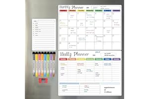 HIVILLEXUN Zestaw kalendarza suchościeralnego, magnetyczny kalendarz na lodówkę, miesięczny kalendarz na lodówkę, bardzo gruby magnes, w zestawie marker z cienką końcówką i przyrząd do mazania, miesięczny, tygodniowy i dzienny