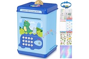 TCJJ Dinosaur Piggy Banks for Kids,Money Box for Boy with Password & Fingerprint Unlocking,4 Stickers & Dinosaur Bracelet&Accounting Sheet,Boys Dinosaur Gifts for Birthday,Christmas