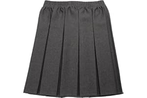 GAGACISO School Uniform Girls Box Pleat Skirt Full Elastic Grey 9-10