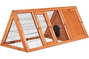Wiltec Hasenstall in Dreiecksform, 118 x 50 x 45 cm, Kaninchenstall mit Freilauf und Schlafbereich, Kleintierstall aus Fichtenholz, Außengehege mit Türen