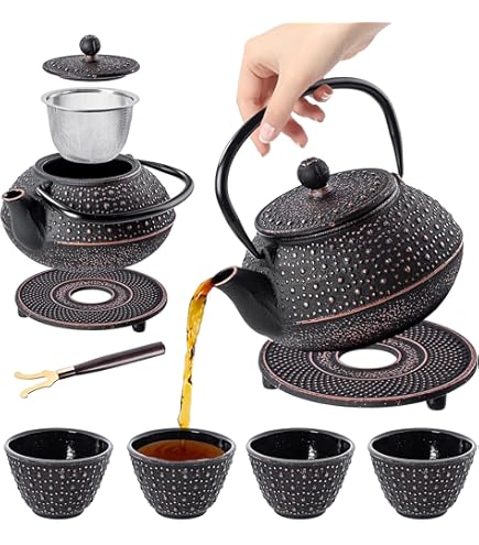 Set Da Tè In Ghisa Lumaland - Teiera 1.4L E Tazze, Stile Giapponese, Per Piano Cottura - Foto 11