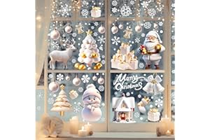 DXTXTJ Christmas Window Stickers, 9 Sheets White Gold Christmas Window Decorations,Large Christmas Snowflake Window Stickers, Stereo Stickers for Xmas Window Decoration