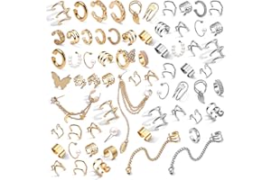 Nogeqi 66 PCS Ear Cuff No Piercing Clip on Earrings for Women Silver and Gold Ear Cuffs Set Adjustable Helix Cartilage Clip Earrings for Daily Casual Wear Without Piercing