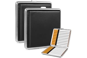Foonii 2 Stück Zigarettenetui Leder Metall,PU Zigarettenschachtel für 20 Zigaretten,Zigarettencase mit Schnappverschluss,Edelstahl Zigarettenbox 10 * 9.5 * 1.9 cm für Hosen und Hemdtaschen(Schwarz)