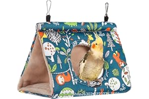 WEIWUXIAN Nid D'oiseau Hiver, Hamac Suspendu pour Perroquet, Nid d'hiver Hiver Chaud Hamac Cabane, Hamac en Peluche Suspendu Cage Tente, Perroquet Hamac pour Calopsitte, Conure, Canari(M, Bleu)