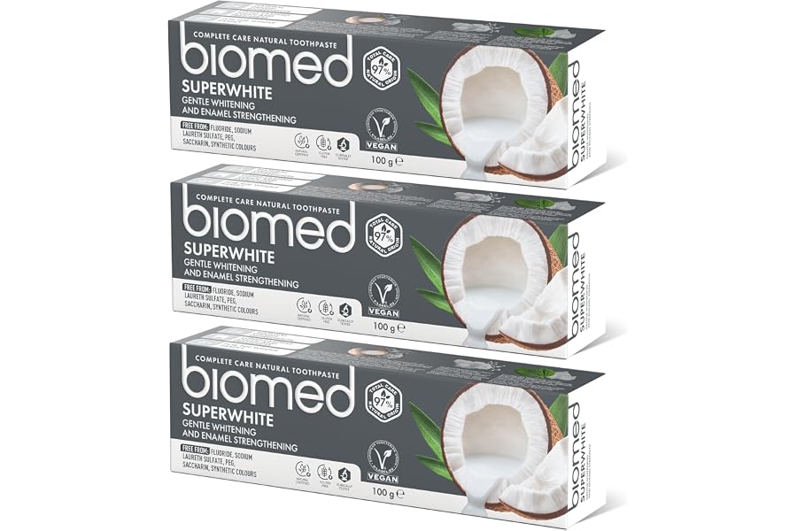 Biomed Superwhite Natural Coconut Toothpaste for Gentle Whitening, Tropical flavour - 100 g (pack of 3) - New Formula and Fla