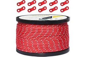 HIKEMAN 50M Reflective Cord Guy Ropes Outdoor Tent Guide Rope 100% Nylon Cord Wind Line with 10Pcs Aluminum alloy tensioners for Camping (red, Diameter 3 mm)
