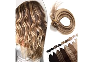SEGO Extension Capelli Veri Cheratina 100 Ciocche 60cm 100% Remy Human Hair Indiani Naturali Invisibili 50g Keratin Hair Extensions senza Clip #4P27 Marrone Medio mix Biondo Scuro
