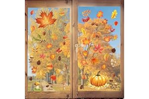 RIVIEVAL Autumn Window Stickers, Thanksgiving Window Stickers 5 Sheets Autumn Window Pictures Self-Adhesive Window Decal Double-Sided Print Decals for Home Shop Window Glass Display Decoration