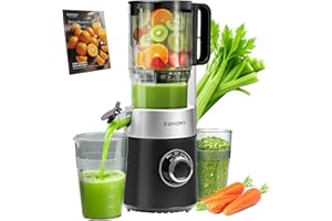 EUHOMY Cold Press Juicer Machines, 135mm&1.8L Chute for whole Fruits and Vegetables, Self Feeding Slow Masticating Juicer with Auto-cutting Auger, Easy Clean, Triple Filter
