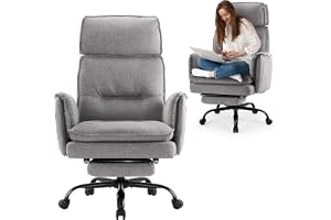 IWMH Kontorsstol storlek XXL grå | Ergonomisk mysig konstläder snurrstol 227 kg fotstöd höjdjusterbart nackstöd 135° lutnings