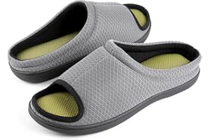 Zizor Men's Two-Tone Open Toe Slippers with Comfy Memory Foam, Slip On Breathable House Shoes with Indoor Outdoor Anti-Skid Rubber Sole