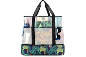 UYLIA Tote Bolsa Playa de Malla Grande Familiar Mujer Hermosa y Duradera Bolsa Termica Playa con Cremallera Bolso para Playa Viaje Compras Camping Vacaciones Juguetes