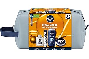 NIVEA MEN Pack Cuidado Completo Neceser, Set de regalo para hombre con crema facial 75 ml + gel de ducha 250 ml + bálsamo after shave100 ml), desodorante spray 200ml