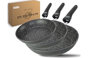 ‎DIVORY DIVORY Pfannenset 3-teilig Pfanne 20cm, 24cm, 28cm mit abnehmbaren Griff, Induktion, Antihaft-Beschichtete Bratpfanne hoch, Campingpfanne - Induktionspfanne