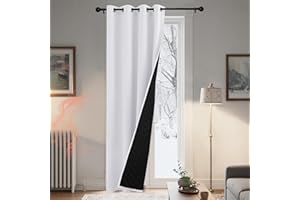 PONY DANCE Cortina 100% Opaca de Dos Capas para Puerta, Cortinas Termicas Aislantes Frio y Calor con Forro 1 Pieza para Salon/Dormitorio con Ojales,140x240cm,Blanco