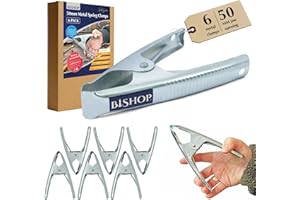 BISHOP Commercial Grade Metal Spring Clamps for Woodwork - Rust Proof Market Stall Tarp Clips Clamps 50mm Jaw Capacity - Metal Clips All Steel Construction 160mm Length - Triple Coil Spring Clips (Qty: 6)