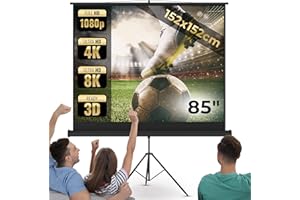 Jago® Leinwand Beamer - 1:1, 4:3, 16:9, HD 4K 3D, Rollo, Manuell Ausziehbar, Gain 1,0 - Beamerleinwand, Projector Screen, Projektionsleinwand, Rolloleinwand, Heimkino (152x152 cm - 85", mit stativ)