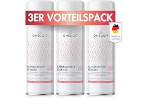 ONELIQIT® Kaminscheibenreiniger, Kaminglasreiniger extra stark 3 x 300ml mit Hochleistungs Aktivschaum Rezeptur für die effektive Beseitigung von hartnäckigen Verbrennungsrückständen