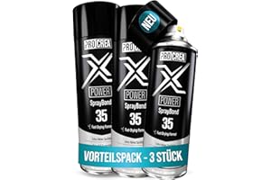 PROCREA® 3x Sprühkleber "X35 Power" extra stark [Transparent & Schnelltrocknend] Wasserfester & hitzebeständiger Industriekleber für Dachhimmel, Stoff, Schaumstoff, Filz uvm. [NEUE REZEPTUR 2024]