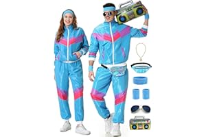KUKIKUKI 80er 90er Jahre Outfit für Herren und Damen,80s Tracksuit Sportbekleidung, Trainingsanzug Jogginganzug Outfit für 80er Jahre Outfit Herren Kostüm