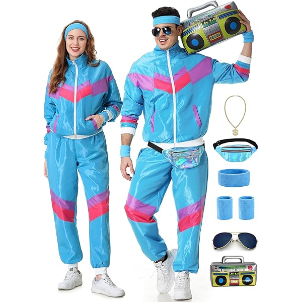 Trainingspak voor heren, set joggingpak en broek, set met opblaasbare gettoblaster, buiktas, zonnebril, hoed, halsketting, armband, ring, hiphop, sportkleding, carnaval, themafeest, zwart, XL