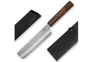 REDSALT® Professional Series NAKIRI 三德 couteau à parer 17cm | 69 couches fabriqué à la main au Japon | couteau professionnel de cuisine à lame martelée en acier inoxydable Damas extra tranchant