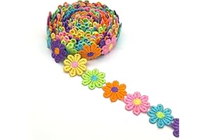 XCSJ 5 Yard 25mm Blumen Spitzenband Spitzenborte Stickerei Dekoband Zierband Borten Bänder Blumenband Gänseblümchen Dekoband Spitzen Spitzenborte Für Hochzeit Deko Handwerk Nähen Deko (Mehrfarbig)