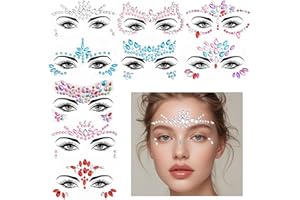 ONGNIUU 9 Fogli Brillantini Viso, Strass Adesivi, Diamanti per il Viso per il Trucco Degli Occhi Delle Feste, Adatto per Festival Musicali, Balli, Feste e Carnevali