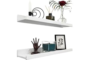 ‎WOOD WEDGE Handgearbeitet Wandregal Weiß 60 cm, Regal Wand Holz 2er-Set, Hängeregal Wandhalterung Regalbrett, Modern Schweberegal, Schmales Bilderleiste für Badezimmer, Wohnzimmer, Küche, Schlafzimmer